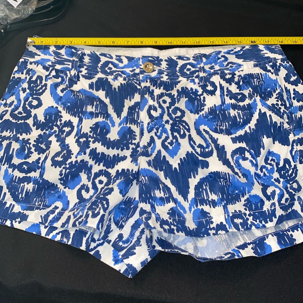GUC Lilly Pelzer, size 12 Callahan shorts, white and two color of blue